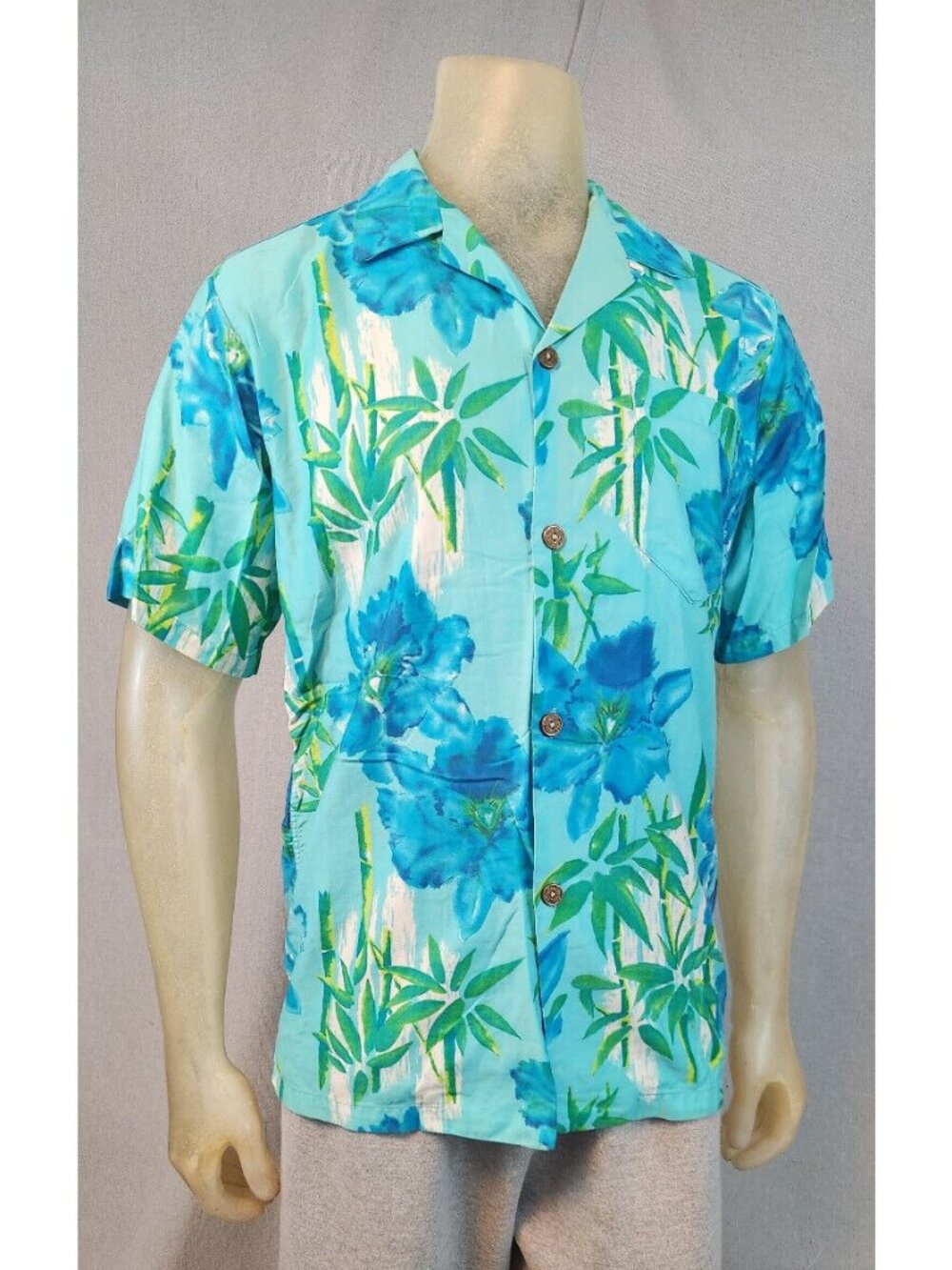 USED Vintage Royal Hawaiian LARGE Blue Collared Short Sleeve Button Shirt Top